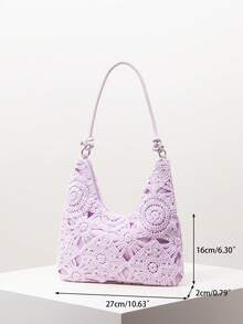 花卉镂空钩针编织单肩包、沙滩包、度假包、钩针套装、女士优雅包包、度假必备品、旅行必备品（图案随机） - 紫色 - 查看 7