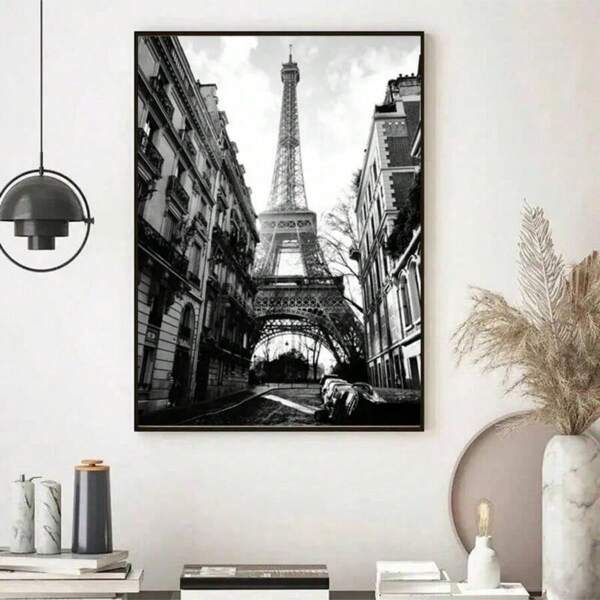 1 szt. Nieoprawione, Paryż, Wieża Mody, Dziewczyna w Stylu Vintage, Czarno-białe, Płótno Ścienne, Skandynawski Plakat i Druk, Fototapety, Plakat do Salonu, Vintage, (Opcjonalna Rama)
