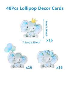 48 chiếc kẹo mút hình voi xanh dùng để trang trí thiệp, tiệc sinh nhật bé trai chủ đề voi xanh/tiệc tiết lộ giới tính em bé, thẻ gói quà, thiệp sinh nhật, nhãn dán trang trí, trang trí nhà cửa, trang trí bàn làm việc, đồ dùng cho tiệc tiết lộ giới tính em bé chủ đề voi xanh, trang trí sinh nhật, đồ dùng tự làm gói quà, trang trí sinh nhật, quà tặng tiệc tiết lộ giới tính em bé, đồ trang trí quà tặng, trang trí tiệc mừng em bé chào đời, trang trí tiệc tiết lộ giới tính. - voi xanh - Xem 5