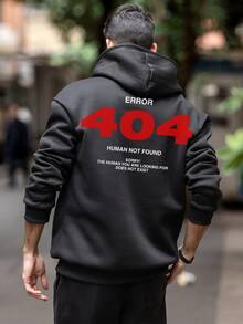 هودي كاجوال للرجال مطبوع عليه شعار 404 مبطن حراريًا، للخريف والشتاء، بأكمام طويلة