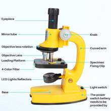Kids Microscope Kit Science Lab Toys, LED 200X-1200X Biological Microscope Home School Educational Toys Children Optical Instruments Science Kit For Kids Over 3 Years Old - Yellow - View 2