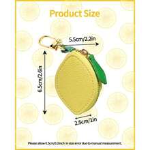 Lemon Coin Purse Charm Leather Change Purse With Keychain Cute Fruit Coin Pouch With Zipper Mini Fruit Bag Charm Coin Purse For Women Lemon Yellow - 黃色 - 查看 3