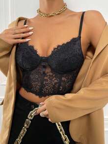 1 件套休闲女式背心蕾丝紧身胸衣吊带背心，适合居家海滩穿着 - 黑色 - 查看 7