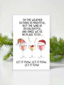 1 pièce Carte de Noël amusante avec enveloppe - Carte de vœux de fête pour amateur de vin, design festif "Laissez-le neiger" pour les amis, la famille et les collègues - Multicolore - Voir 7