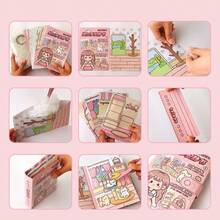 Juego de casa de muñecas de papel para armar DIY, diseño caricatura encantadora de una niña en su rutina diaria con pegatinas de vestimenta y manualidad con materiales pre-cortados. Perfecto para descompresión sensorial, actividades creativas y album de recortes. - casa de muñecas de papel rosa - Ver 9