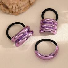 3 件几何图案休闲锌合金装饰发圈/发带，适合女性日常佩戴，马尾辫夹，发圈，发橡皮筋，发绳，发饰