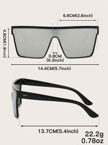 1副女士时尚方形眼镜，新款Y2K风格盾形太阳镜 - 1PC中盒時尚黑框白水銀光板 - 查看 4