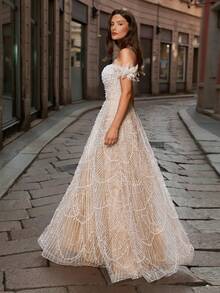 Elisanya Haute Glamour 精致单肩 A 字晚礼服，专为女士打造：上身缀以精致珠饰，短袖饰以羽毛流苏薄纱，修身腰身与多层薄纱裙摆相得益彰，并饰以精致珠饰。是晚宴、红毯活动、交际舞、正式婚宴和歌剧晚会的完美之选。 - 香檳色 - 查看 6