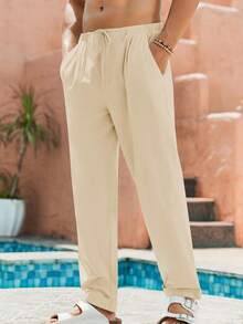 Runcati Men's Linen Yoga Beach Pants Loose Fit Casual Summer Elastic Waist Drawstring Baggy Trousers With Pockets - 米色 - 查看 1