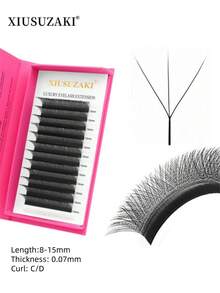 12 Rows 3D Pre-Made Cluster Eyelashes, Automatic Blooming W-Shape, Natural & Soft False Eyelashes For Lash Extension - Black - View 1