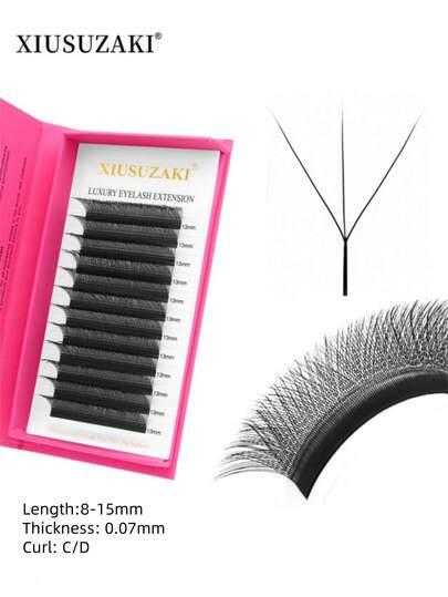 XIUSUZAKI 12 Rows 3D Pre-Made Cluster Eyelashes, Automatic Blooming W-Shape, Natural & Soft False Eyelashes For Lash Extension