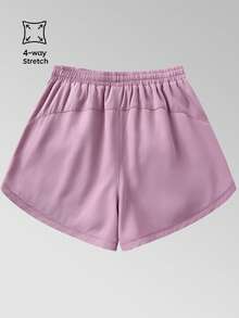 1 quần short nữ có quần lót bên trong, quần thể thao trơn 2 trong 1, bộ đồ 2 mảnh co giãn, thích hợp để chạy bộ, thể thao, yoga, tập thể dục vào mùa hè - Màu tím hoa cà - Xem 2