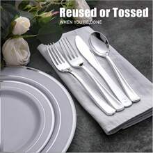 160 Pieces Silver Plastic Silverware - Silver Disposable Silverware - Plastic Silverware Heavy Duty - 80 Forks 40 Knives 40 Spoons - Disposable Silver Cutlery Perfect For Wedding/Party,9001080 - 銀色 - 查看 6
