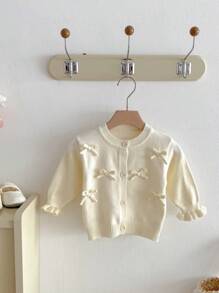 Fashionable Bow Knitted Cardigan For Baby Girls, Cute Outerwear Suitable For Autumn - Apricot - View 2