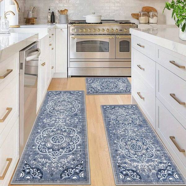 Juego de 3 alfombras de estilo bohemio para piso de cocina, antideslizantes y lavables, adecuadas para cocina, pasillo, entrada, lavandería, fregadero, oficina y dormitorio