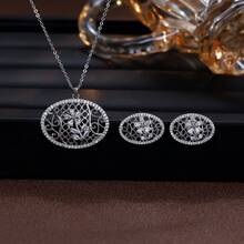 2pcs Elegant Hollow Flower Earrings & Necklace Set, Suitable For Daily, Party, Date, Gathering, Women's Holiday Gift For Wife And Mother