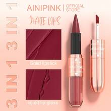 AINIPINK 1pcs [ Lip Gloss + Lipstick ], 2-In-1 Matte Easy To Color, Waterproof, Sweat-Proof, Non-Stick To Cup, Non-Fading, Long-Lasting, Exquisite, Suitable For Gifts, Festival Makeup, And Performance Makeup - Multicolor - View 8