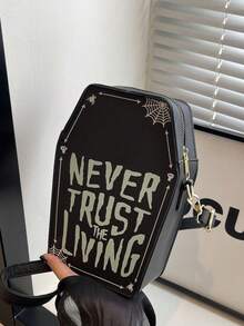 万圣节趣味糖果造型女士单肩包，不对称朋克暗黑风格独特酷炫时尚小众黑色手提包 - 黑色 - 查看 8