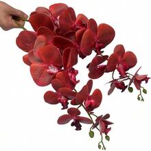 QY Artificial Phalaenopsis Flowers Branches 9 Large Blooms Artificial Orchid Flowers Stem Plants 42 Inches 2 Pcs For Home Wedding Decor Red  8434 - 紅色 - 查看 4