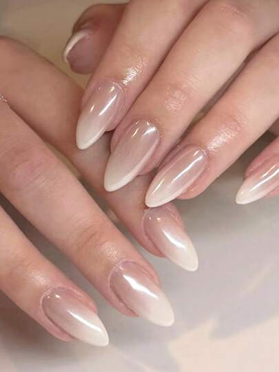 nailrosy 10 件手工按压指甲套装中号杏仁奶白色法式美甲用品海滩必备假指甲贴指甲工具贴纸可爱短款假指甲亚克力宝石饰品 Chorome 派对舞会生日礼物婚礼