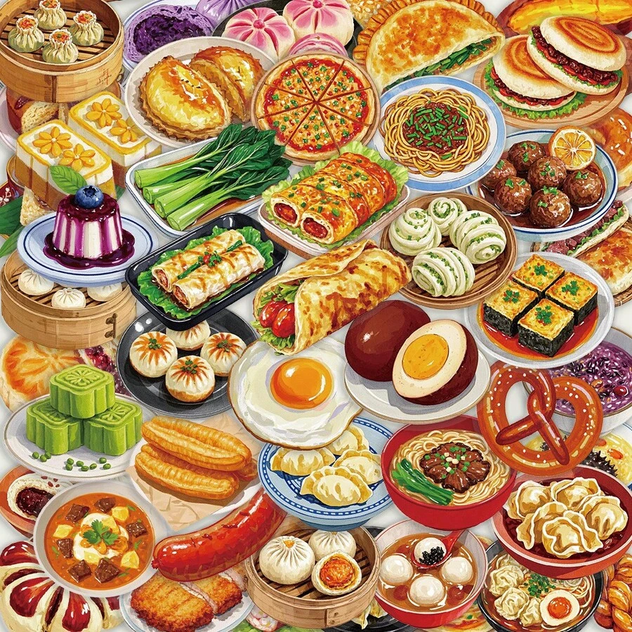 SCXXBSW 50pcs Chinese Breakfast Stickers DIY Decoration Luggage Guitar Notebook Waterproof Creative Fun Cartoon Stickers - Multicolor - View 1