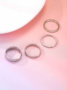 4pcs Stainless Steel Silver Fashionable And Simple Smooth Ring Set That Can Be Worn By Both Men And Women, Suitable For Neutral Daily Decoration Or Gift Giving, Finger Size 6 To 13