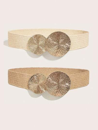 Cinto Boho retrô marrom bege multicolorido com fivela redonda, adequado para vestidos, férias e uso diário, outono, Halloween