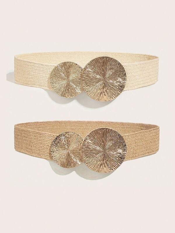 复古棕褐色多色编织波西米亚风束腰带，圆形扣环，适合搭配连衣裙，度假及日常穿着，秋季、万圣节皆宜