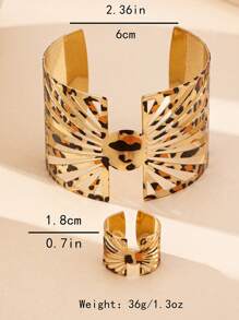 2pcs Women Jewelry Set, Leopard Print & Hollow Geometric Design Bangle Bracelet & Ring Set, Vintage Exaggerated Sexy, Suitable For Party, Banquet And Daily Wear