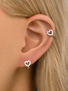 1pc 925 Sterling Silver Heart Shaped Earrings, Inlaid With Shiny Cubic Zirconia, Minimalist Heart Design, Suitable For Women's Daily Wear And Gatherings - Diamond Heart Earrings - View 6