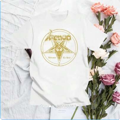 Mens Oversized Clothing VENOMs Metal Band Welcome To Hells Album Logo Black T-Shirt Unisex Tops TEE Shirt Unisex O-Neck Tshirt