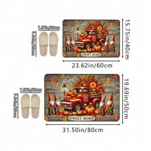 1 pieza Felpudo vintage con estampado de camión y calabaza para Acción de Gracias, felpudo de cocina suave y antideslizante, alfombra de entrada festiva y acogedora, tapete de decoración rectangular de baja pila para sala de estar, dormitorio, cocina, lavandería, baño