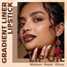 Lip Liner And Gloss Set, Dark Brown Plumping Lip Liner Lip Pencil Moisturizing Lightweight Lip Gloss Lip Combo, High Shine Glossy Lip Tint Lip Stain Makeup Long Lasting Lip Care For Women - 06 深棕色 - 查看 2