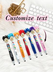 قلم حبر جاف ذو شكل رأس ممسحة 1قطعة/3قطع/5قطع، زخرفة فيونكة ملونة، مموج مريح، قلم استخدام مزدوج مع طرف أنيق، أقلام حبر كرتونية من القطيفة، قلم حبر رأس دمية متعدد الوظائف، مقلم هدية أناقة منقوشة من الفرو لتعزيز موسم العودة إلى المدرسة