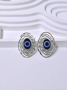 1 Pair Women's Spiral Pattern And Blue Evil Eye Design Earrings, Fashionable And Delicate