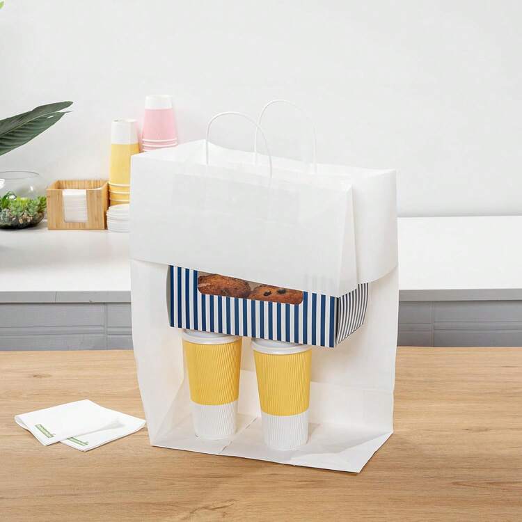 24 יחידות שקיות נייר קראפט לבנות בגודל בינוני 16x22x8 ס"מ, 27x21x11 ס"מ, 33x25x12 ס"מ, שקיות מתנה רב פעמיות, שקיות, שקיות לטובת מסיבה, שקיות חתונה, שקיות מתנה לחברים - לבן - ראה 9