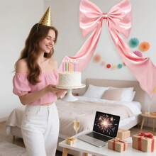 粉色大号缎带蝴蝶结，粉色巨型蝴蝶结丝带领带，适合风骚房间装饰、生日派对背景墙装饰 - 粉色 - 查看 8