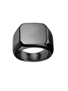 1pc Fashion Stainless Steel Square Glossy Male And Female Ring - Silver - View 8