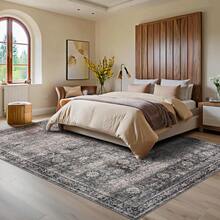 Washable Rugs For Living Room Vintage Rugs With Non-Slip Backing, Low Pile Stain-Resistant Distressed Oriental Carpet, Indoor Foldable Floral Print Floor Covering For Bedroom - Green Camel - View 11