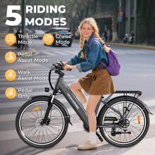 WIND HORSE 26" Electric Bike For Adults With 36V 13AH Removable Battery And Up To 50 Miles 20MPH, 350W Motor (PEAK 750W), 7-Speed, Commuter Ebike With Lockable Suspension Fork For Commuting Leisure Adults Teens Gift