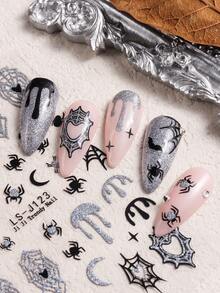 2 pièces Autocollants pour ongles Y2K brillants avec motif de toile d'araignée, design Halloween auto-adhésif avec araignée, cœur et motifs de toile d'araignée, décoration d'art pour ongles mignonne et charmante et accessoires de salon de manucure - Multicolore - Voir 3