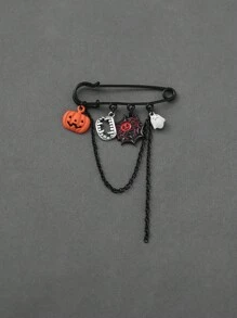 1pc Halloween Limited-Edition Styling Brooch Pin With Pumpkin, Ghost & Spider Whimsical Elements, Festive Vibe