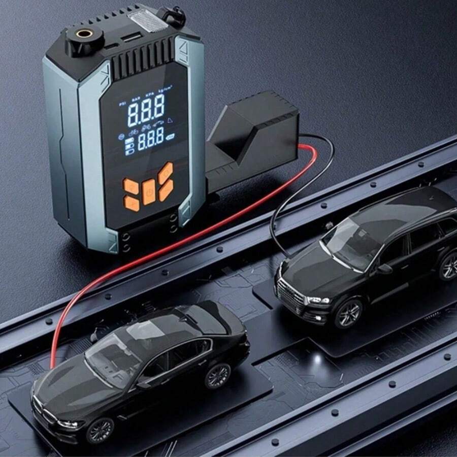 SUITU 无线汽车应急启动器，带空气压缩机，12V 便携式汽车电池增压器和 150 PSI 轮胎充气泵，带 14.8V 1800mAh 移动电源的汽车应急启动盒，适用于汽车/摩托车/自行车/篮球的智能气泵。 - 无线 - 查看 1