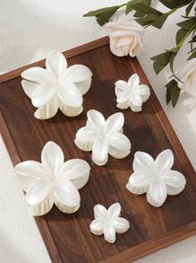 爪夹 6 件/套仿珍珠白花发夹女士，波西米亚夏威夷海滩度假时尚休闲发饰，适合发髻、刘海、马尾辫装饰，学校用品，大学