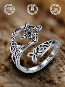 1 件 S925 纯银凯尔特结新月巫婆结戒指，女士珠宝，适合日常装饰、复活节装饰、音乐节装饰、复活节礼物、圣诞节礼物、婚礼礼物，附赠礼品盒 - 星月圖案 - 查看 7