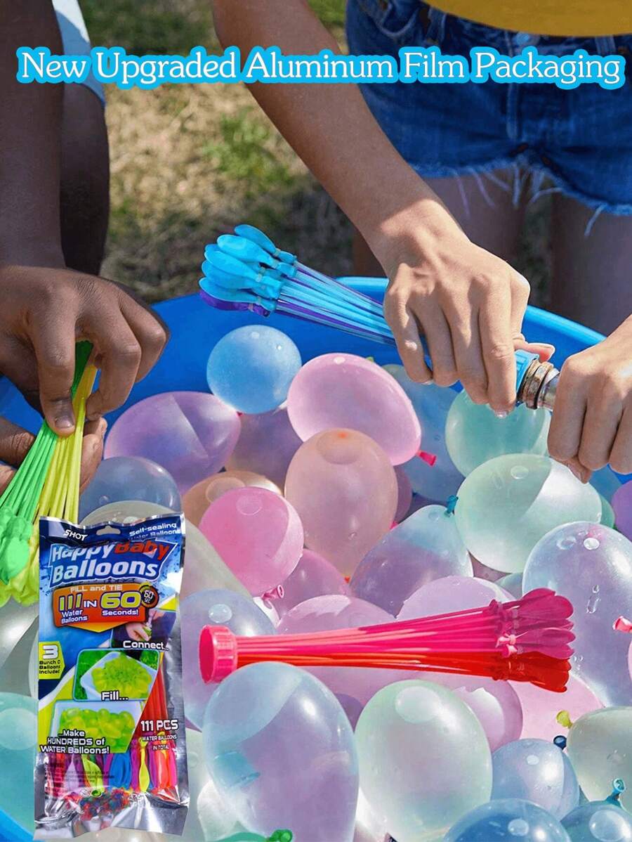 37pcs/111pcs Water Balloons Quick Fill Set, Summer Splash Fun Water Party Game, Family Outdoor Swimming Pool Water Balloons, Outdoor Water Balloons For Outdoor, Friends, Summer Fun Mother's Day, Beach Essentials, Beach Accessories, Pool Float