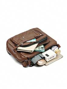 新款多功能中年女性手提包、妈妈包、婆婆包，柔软皮革质感单肩斜挎包 - 棕色 - 查看 4