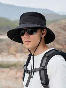 1 件轻便男士透气太阳帽，户外钓鱼渔夫帽宽边防紫外线登山帽男士太阳帽夏季帽子，适合徒步旅行和钓鱼等夏季户外活动