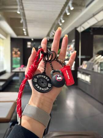 Series Creative Design Cute Contrast Color Sweet Cool Sports Style Bag Pendant, Fitness Sports Accessories, Summer Fashion Savior Keychain, Fitness Series Barbell Plate Kettlebell Sports Water Cup Pendant, Backpack Pendant, Jewelry Keychain, Suitable For Sports Boys And Girls, Exquisite Gifts For Men And Women