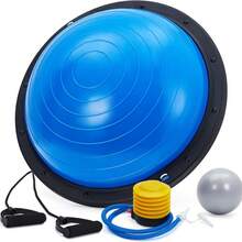 23in Balance Ball, 1600 Lbs Half Exercise Ball With Nonslip Base, Inflatable Half Ball Balance Trainer, Stability Half Yoga Ball Strength Training Equipment With 2 Bands, Pump, Extra Ball Included